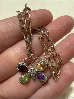 Lovely Sterling Silver 925 Multi-Stone Butterfly Pendant bracelet 7.25’ in